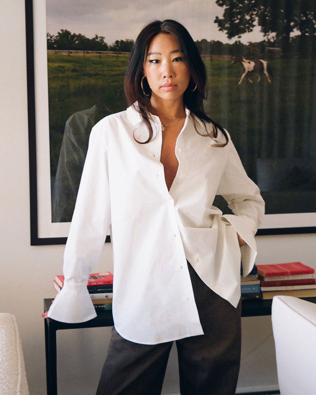 Eny wears the Haze Shirt in Milk