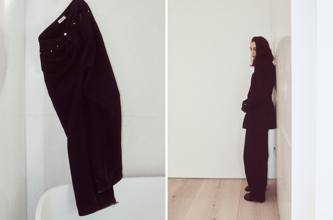 Nina wears the Bends Jean in Dusk Wash 