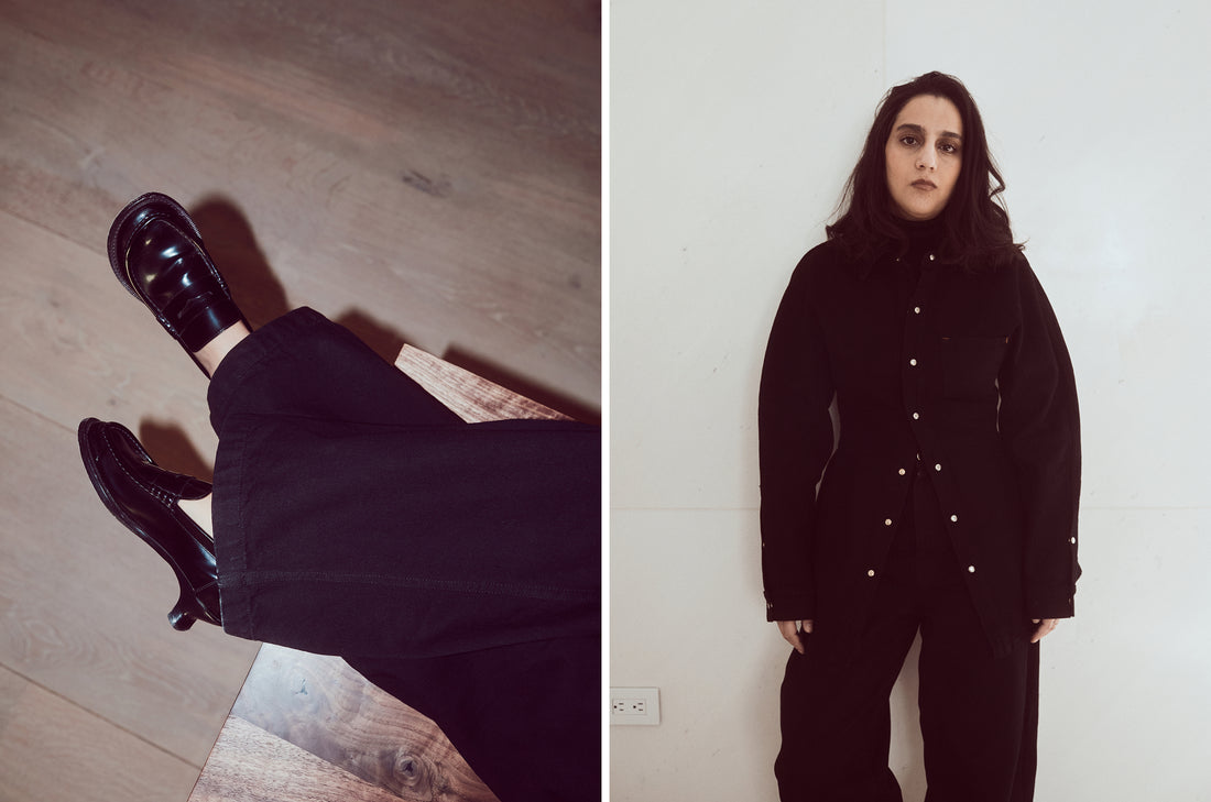 Nina wears the Bends Jean in Dusk Wash