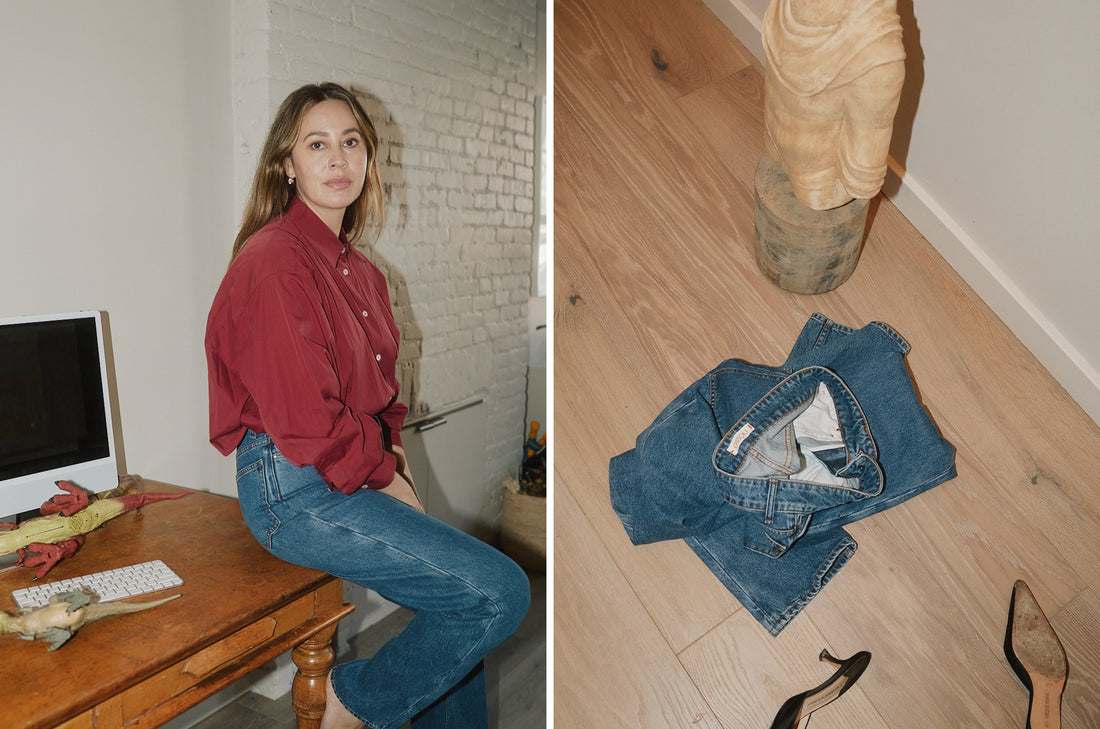 Lauren wears the Noon Jean in Horizon Wash