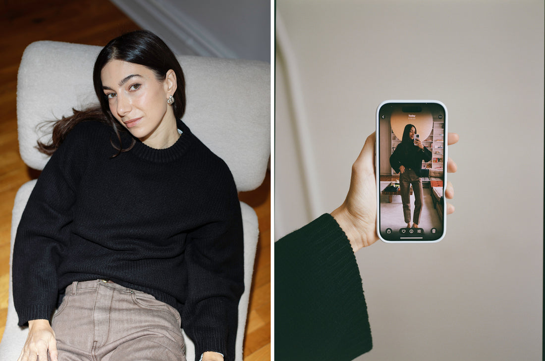 Mélanie wears the Drift Jean in Loam Wash 